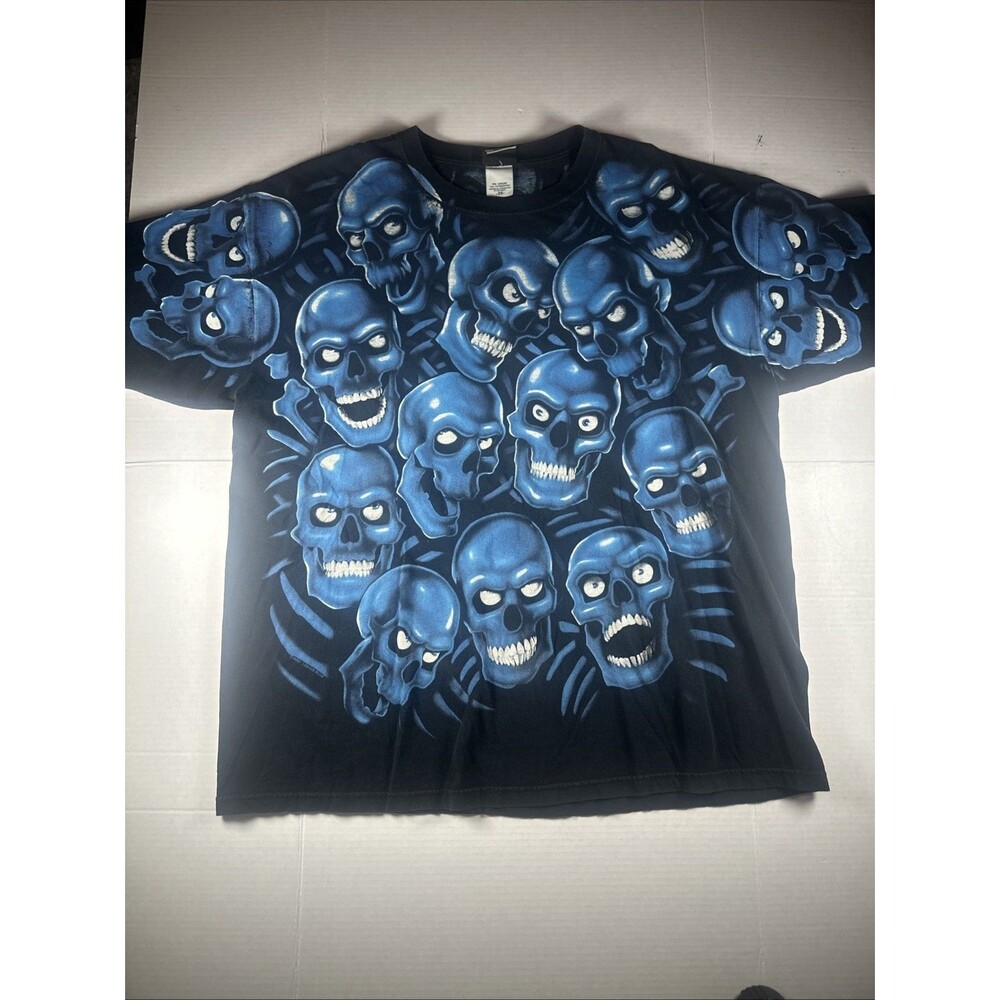 Screaming Blue Skull Pile Black Shirt Liquid Blue Size 2X Rare 36 Mafia